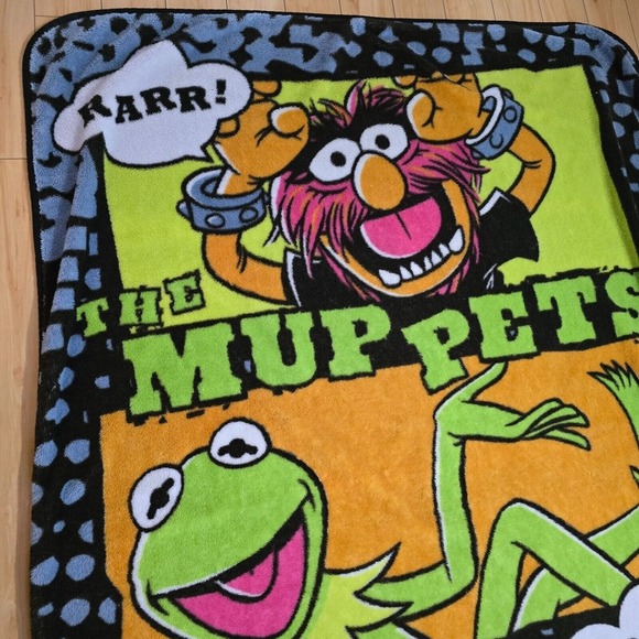 Vintage Disney Muppets Throw Blanket Fleece Animal Kermit Fozzie 57.5 x 80" - Picture 3 of 9